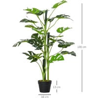 Outsunny 100cm Artificial Monstera Tree Decorative Plant w/ Pot Indoor Outdoor Décor