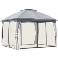 Outsunny 3.7 x 3(m) Outdoor Steel Frame Gazebo with 2-Tier Roof Sidewalls Garden