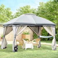 Outsunny 3.7 x 3(m) Outdoor Steel Frame Gazebo with 2-Tier Roof Sidewalls Garden