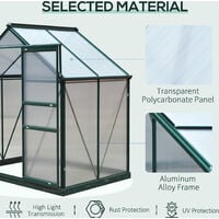 Outsunny 6x4ft Walk-In Polycarbonate Greenhouse Plant Grow Galvanized Aluminium