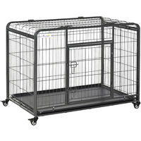 PawHut Metal Dog Cage Kennel Locking Door & Wheels Removable Tray 109.5 x 71 x 78 cm