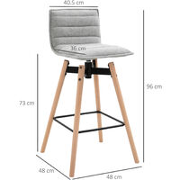 HOMCOM Modern Home Barstool w/ Padded Armless Swivel Chair Wood Frame Grey