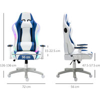 Vinsetto Video Game Chair w/ LED Light, Bluetooth Speaker Racing Swivel, White