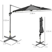Outsunny 3m Solar LED Cantilever Parasol Adjustable Garden Umbrella Dark Grey