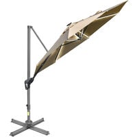 Outsunny 3m Solar LED Cantilever Parasol Adjustable Garden Umbrella Khaki