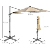 Outsunny 3m Solar LED Cantilever Parasol Adjustable Garden Umbrella Khaki