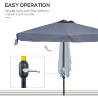 Outsunny 2.3m Half Round Parasol Garden Sun Umbrella Metal w/ Crank Grey