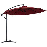 Outsunny 3(m) Garden Banana Parasol Cantilever Umbrella w/ Base, Wine Red