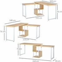 HOMCOM 360° Rotating Corner Desk L-Shaped PC Workstation Student Writing Table with Storage Shelf Home Office Oak Tone
