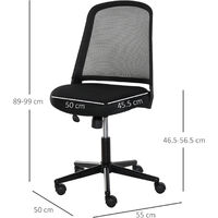 Vinsetto Armless Office Swivel Chair Work Leisure Seat w/ Mesh Back Wheels Black
