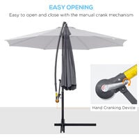 Outsunny 3(m) Garden Banana Parasol Cantilever Umbrella w/ Cross Base, Grey