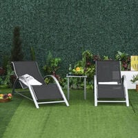 Outsunny 3 Pieces Lounge Chair Set Garden Sunbathing Chair w/ Table Black