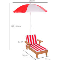 Outsunny Wooden Lounge Chair for Kids Lightweight with Parasol 90 x 59 x 53cm