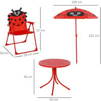 Outsunny Kids Folding Picnic Table Chair Set Ladybug Pattern Outdoor w/ Parasol