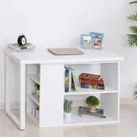 HOMCOM L-Shaped Corner Desk Workstation w/ Storage Shelf Home Office White