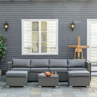 Outsunny 5PC PE Rattan Corner Sofa Set Outdoor Conservatory Furniture w/ Cushion