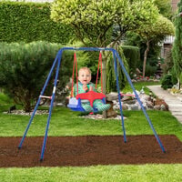 Outsunny Metal Swing Set w/ Seat Safety Harness A-Frame Stand Outdoor Playset