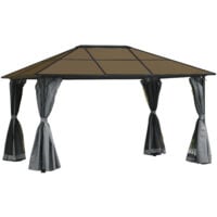 Outsunny 4 x 3(m) Polycarbonate Hardtop Gazebo with Aluminium Frame and Curtains