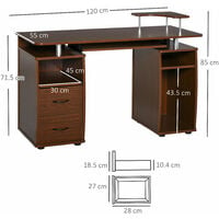 HOMCOM Computer Office Desk Table Workstation w/ Keyboard Tray Drawer Brown