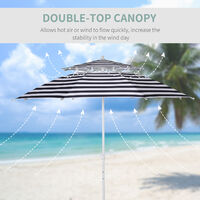 Outsunny 240cm Asjustable Height Beach Umbrella Sun Shade w/ Top Vent Blue Stripe