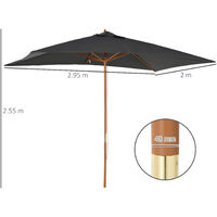 Outsunny Wooden Garden Parasol Sun Shade Patio Umbrella Canopy Dark Grey