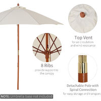 Outsunny 2.5m Wooden Garden Parasol Outdoor Umbrella Canopy w/ Vent Off-White