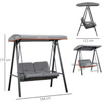 Outsunny 2 Seater Garden Outdoor Swing Chair Hammock w/ Steel Frame Grey