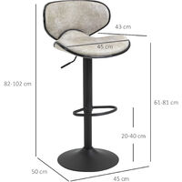HOMCOM Bar Stool Set of 2 Microfiber Cloth Adjustable Height Armless Chairs