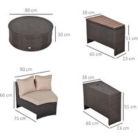Outsunny 8 Pcs Patio Rattan Conversation Furniture Set w/ Side Table Cushions Beige