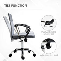 Vinsetto Office Chair Linen Fabric Swivel Computer Desk Chair Home Study Adjustable Chair with Wheels, Grey