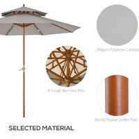 Outsunny Wood Patio Parasol Sun Shade Outdoor Garden Umbrella Canopy Grey