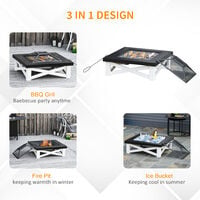 Outsunny 86cm Square Garden Fire Pit Square Table w/ Poker Mesh Cover Log Grate