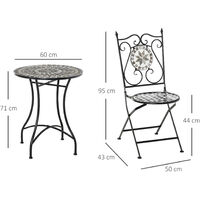 Outsunny 3 Pcs Mosaic Tile Garden Bistro Set Outdoor w/ Table 2 Folding Chairs