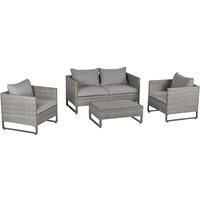 Outsunny 4 PCs PE Rattan Wicker Outdoor Dining Set Sofa Chairs Table Cushions