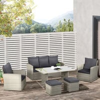 Outsunny 6 PCS Outdoor Rattan Sofa Furniture Sets w/ Dining Table
