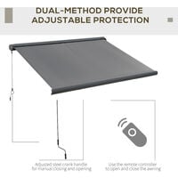 Outsunny 3x2.5m Electric Motorised Awning Door Window Shade w/ Cassette Grey