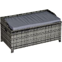 Outsunny Patio Rattan Wicker Storage Basket Box Bench Seat Furniture w/ Cushion