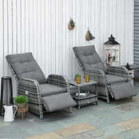 Outsunny 3 PCs Rattan Chaise Lounge Sofa Set w/ Cushion Outdoor Garden