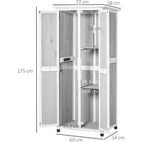 Outsunny Wooden Garden Cabinet 3-Tier Double-door Storage Shed 77x58x175cm Grey