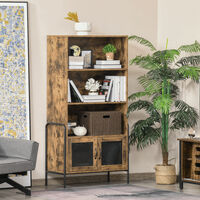 HOMCOM Steel Frame 4-Tier Bookshelf w/ Storage Cabinet Home Office Brown