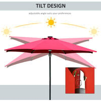 Outsunny 2.7m Garden Parasol Patio Sun Umbrella w/ LED Solar Light Red