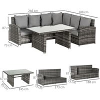 Outsunny 3 Pcs Rattan Garden Sofa Dining Set w/ Cushions Table Outdoor Seating