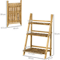 Outsunny Flower Stand 3 Tier Ladder Fold Shelf Herb Holder Display Wood