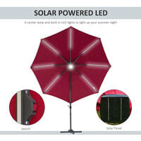 Outsunny 3(m) LED Cantilever Outdoor Sun Umbrella Base Solar Lights Red