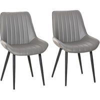 HOMCOM Set Of 2 PU Ergonomic Dining Chairs Foot Pads w/ Steel Legs Kitchen Grey