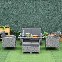 Outsunny 6 Pcs All Weather PE Rattan Dining Table Sofa Furniture Set w/ Cushions