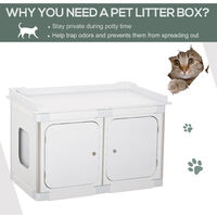 PawHut Fir Wood 2-In-1 Cat House Litter Box w/ Doors Side Entrance Handles