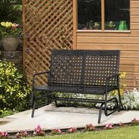 Outsunny 2 Seater Wicker Glider Bench Chair Rocking Chair Outdoor Patio Garden Armchair High Back