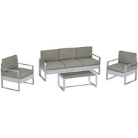 Outsunny 4 Pcs Aluminium Frame Miniumal Look Garden Seating Set w/ Table Sofa Chairs