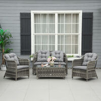 Outsunny 4 PCs Rattan Wicker Sofa Set Outdoor Conservatory Furniture w/ Cushion